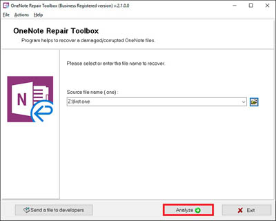 analyze button onenote
