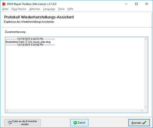 Export der wiederhergestellten DWG-Daten