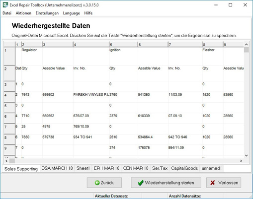 Einsehen der wiederhergestellten Information