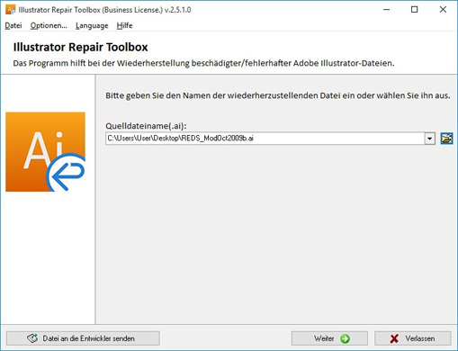 Beschädigte Datei auswählen
