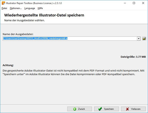 Wiederhergestellte Daten speichern