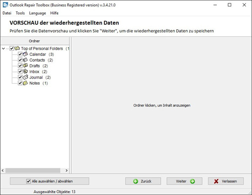 Speicherort für wiederhergestellte Microsoft OutlookDaten wählen