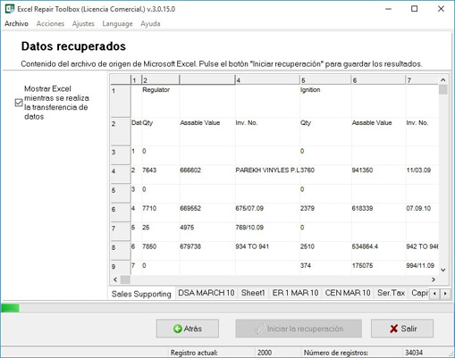 Exportación de la información recuperada a Microsoft Excel