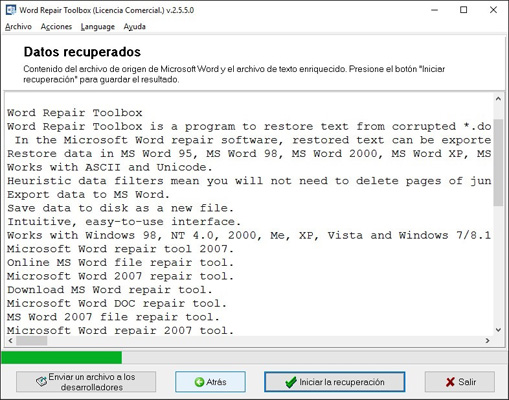 Exportando la información a Microsoft Word o guardándola en un archivo de texto
